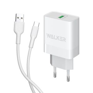 Сетевое зарядное устройство с быстрой зарядкой WALKER WH-35 (1USB, QC3.0, 3A, 15W + Type-C cable) white - 919251