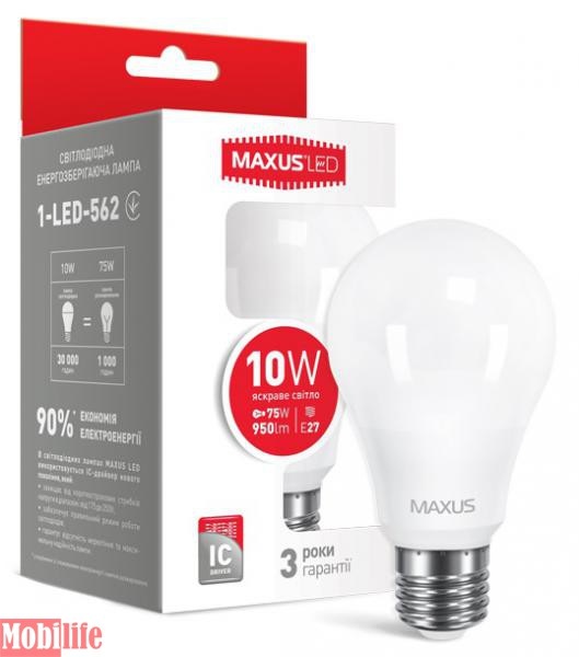 Светодиодная лампа (Led) Maxus 1-LED-562-01 (A60 10W 4100K 220V E27) - 550929