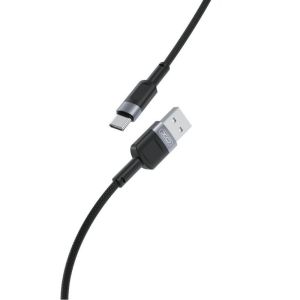 Дата-кабель USB XO NB198 2.4A Quick Charge Type-C тканинний black - 914492