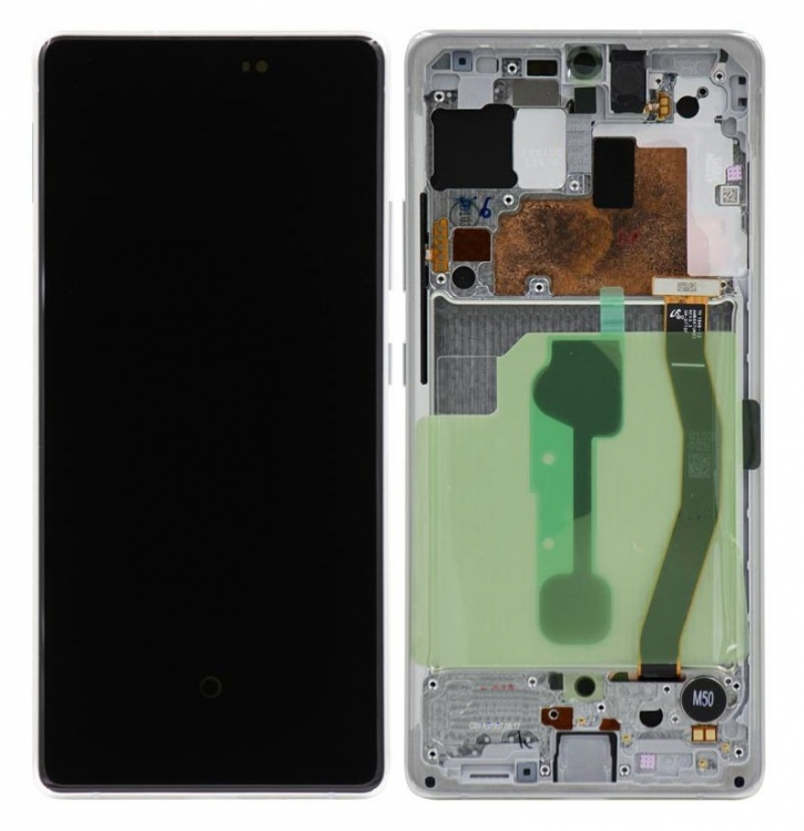 Дисплей для Samsung G770 Galaxy S10 Lite с сенсором и рамкой Белый Оригинал (GH82-21672B, GH82-22045B, GH82-21992B) - 564376