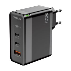 Сетевое зарядное устройство с быстрой зарядкой WALKER WH-47 (100w GaN PD 2USB-C/USB-A ports charger) black - 919256