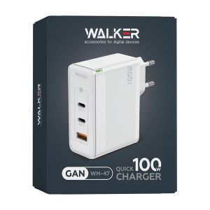 Сетевое зарядное устройство с быстрой зарядкой WALKER WH-47 (100w GaN PD 2USB-C/USB-A ports charger) white - 919257