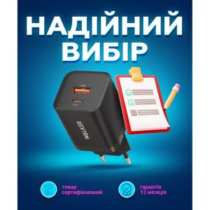 Сетевое зарядное устройство с быстрой зарядкой WALKER WH-60 (PD 30W, QC3.0 18W, 30W Max) black - 919258