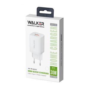Сетевое зарядное устройство с быстрой зарядкой WALKER WH-60 (PD 30W, QC3.0 18W, 30W Max) black - 919258