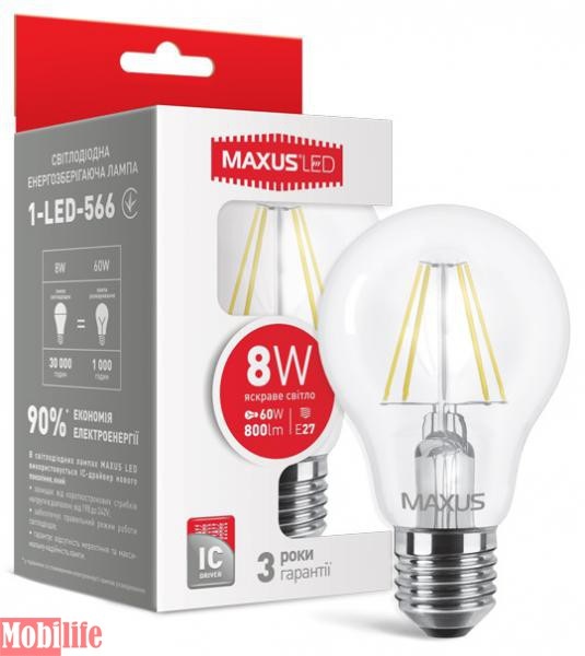 Светодиодная лампа (LED) MAXUS 1-LED-566 (A60 FM 8W 4100K 220V E27) - 550936