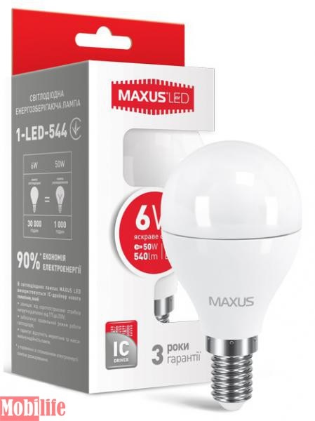 Светодиодная лампа (Led) Maxus 1-LED-544 (G45 F 6W 4100K 220V E14) - 550536