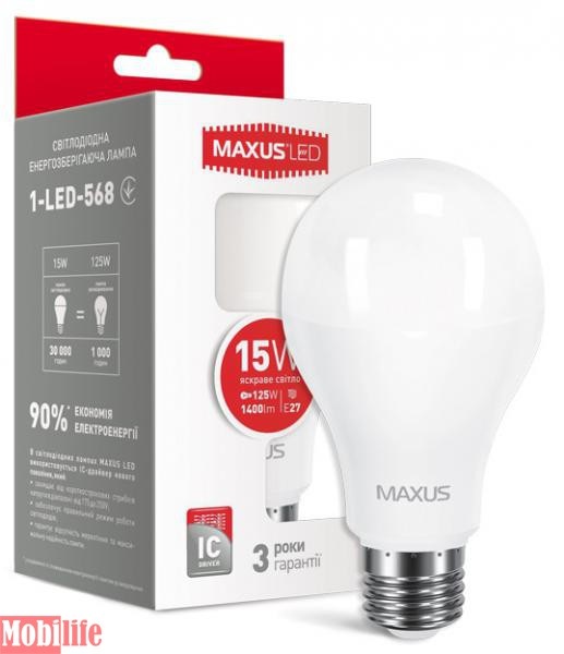 Светодиодная лампа (LED) MAXUS 1-LED-568 (A70 15W 4100K 220V E27) - 550938