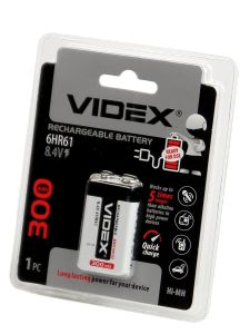 Акумулятор Videx 9V крона 6F22 300 mAh Ni-MH - 561801 Акумулятор Videx 9V крона 6F22 300 mAh Ni-MH - 561801