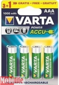 Аккумулятор Varta AAA HR03 1000mAh NiMh 4шт 3+1 POWER ACCU 56763101494 - 539945