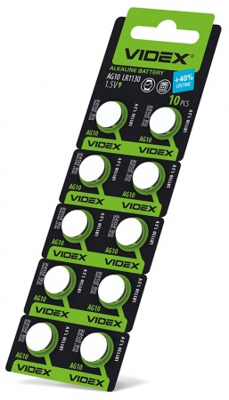 Батарейка Videx AG10 (LR1130, G10, LR54, 189, GP89A, 389, SR1130W) 10шт Цена упаковки - 561201