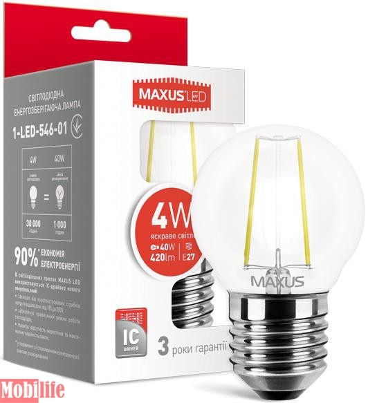 Светодиодная лампа (Led) Maxus 1-LED-546-01 (G45 FM 4W 4100K 220V E27) - 550540