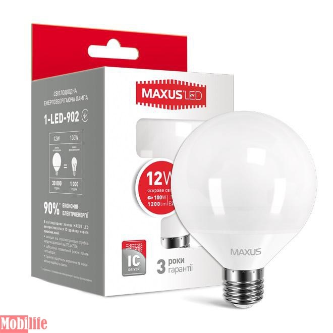 Светодиодная лампа (Led) Maxus 1-LED-902 (G95 12W 4100K 220V E27) - 550941