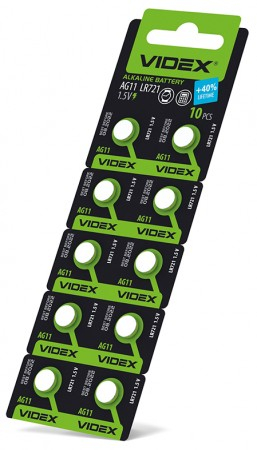 Батарейка Videx AG11 (LR721, G11, LR58, 162, GP62A, 362, SR721W) 10шт Ціна упаковки - 561203