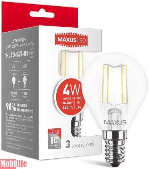 Светодиодная лампа (Led) Maxus 1-LED-547 (G45 FM 4W 3000K 220V E14) - 550541