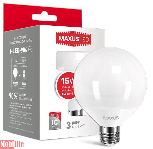 Светодиодная лампа (Led) Maxus 1-LED-904 (G95 15W 4100K 220V E27) - 550943