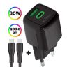 Сетевое зарядное устройство WALKER WH-71 (GAN 30W) + Type-C to Type-C, black - 922955