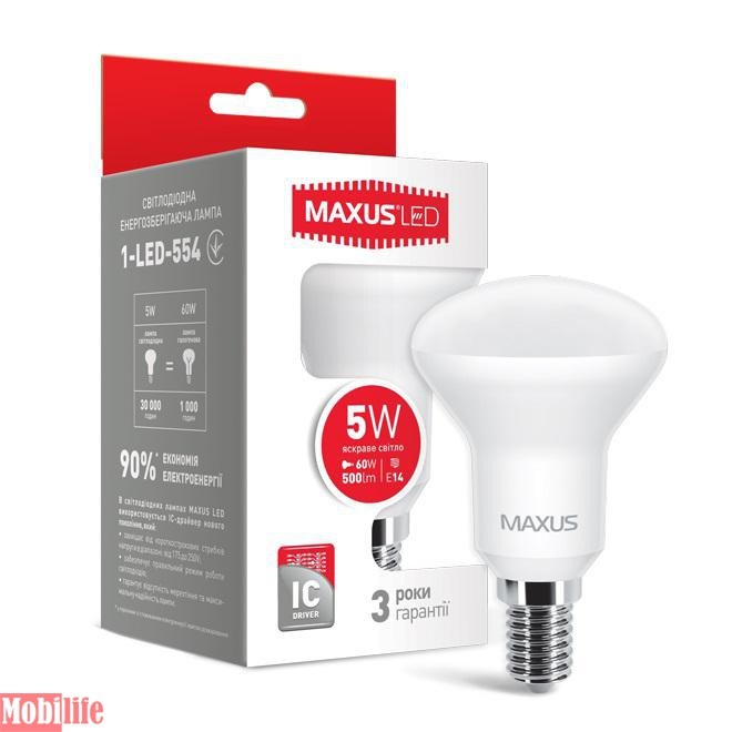 Светодиодная лампа (Led) Maxus 1-LED-554 (R50 5W 4100K 220V E14) - 550549