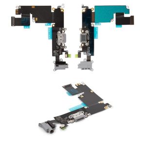 Шлейф Apple iPhone 6 Plus коннектора наушников, коннектора зарядки с микрофоном с компонентами черный - 557438