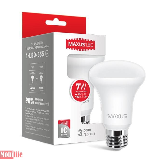 Светодиодная лампа (LED) MAXUS 1-LED-555 (R63 7W 3000K 220V E27) - 550550