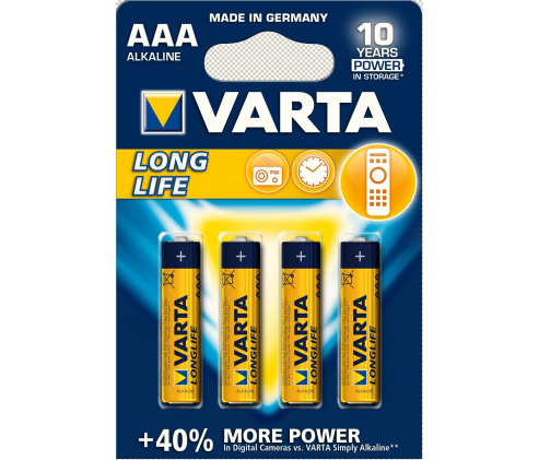 Батарейка Varta AAA LR03 4шт Longlife Extra 04103101414 Цена упаковки. - 203635
