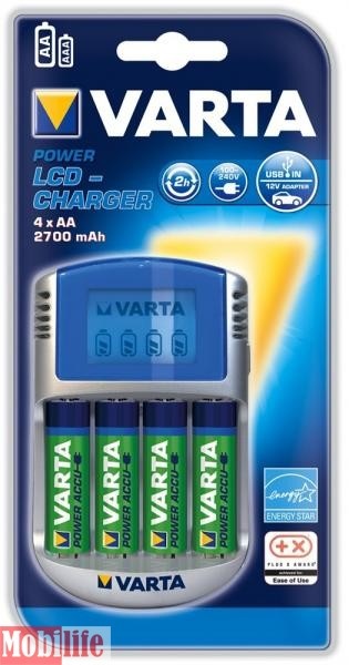 Зарядний пристрій VARTA Power LCD Charger 4xAA 2700, 12V, USB 57070201451 - 539959