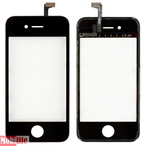 Сенсорное стекло (тачскрин) для iPhone 4, с рамкой, черный - 534614