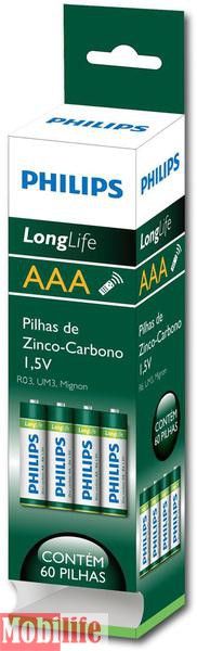 Батарейка Philips LongLife AAA R03-L60T 4шт Цена 1шт.