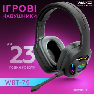 Наушники Bluetooth WALKER BIG WBT-79 RGB, ігрові з мікрофоном black - 915223 Наушники Bluetooth WALKER BIG WBT-79 RGB, ігрові з мікрофоном black - 915223