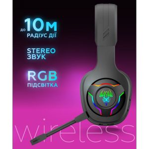 Наушники Bluetooth WALKER BIG WBT-79 RGB, ігрові з мікрофоном black - 915223 Наушники Bluetooth WALKER BIG WBT-79 RGB, ігрові з мікрофоном black - 915223