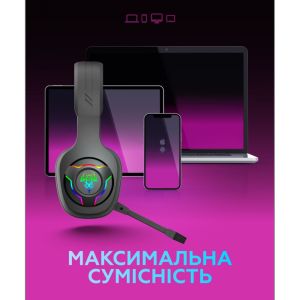 Наушники Bluetooth WALKER BIG WBT-79 RGB, ігрові з мікрофоном black - 915223 Наушники Bluetooth WALKER BIG WBT-79 RGB, ігрові з мікрофоном black - 915223