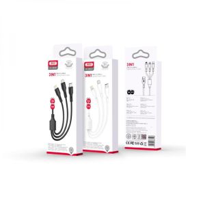 Дата-кабель USB XO NB230, 3в1, 2.4A Quick Charge Type-C+Micro+Lightning, 1m, прогумований black - 914526