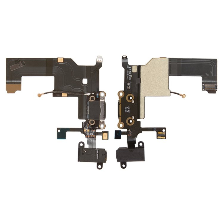 Шлейф Apple iPhone 5 коннектора наушников, коннектора зарядки с микрофоном, с компонентами черный - 557160